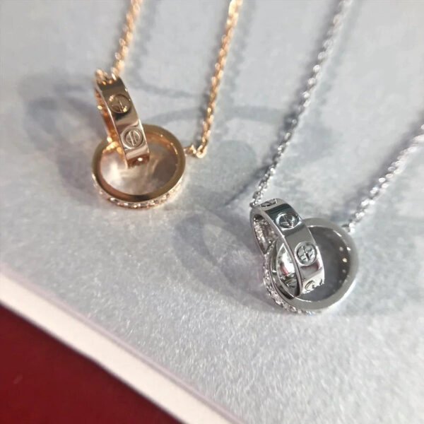 LOVE NECKLACE ROSE GOLD AND SILVER DIAMOND - Image 6