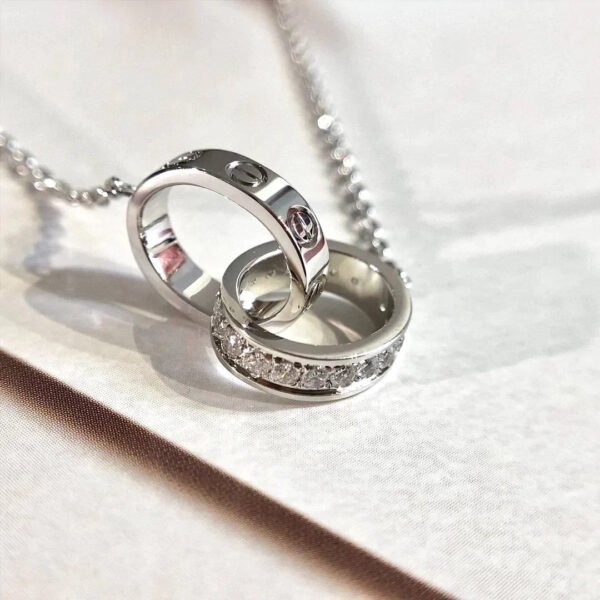 LOVE NECKLACE ROSE GOLD AND SILVER DIAMOND - Image 2