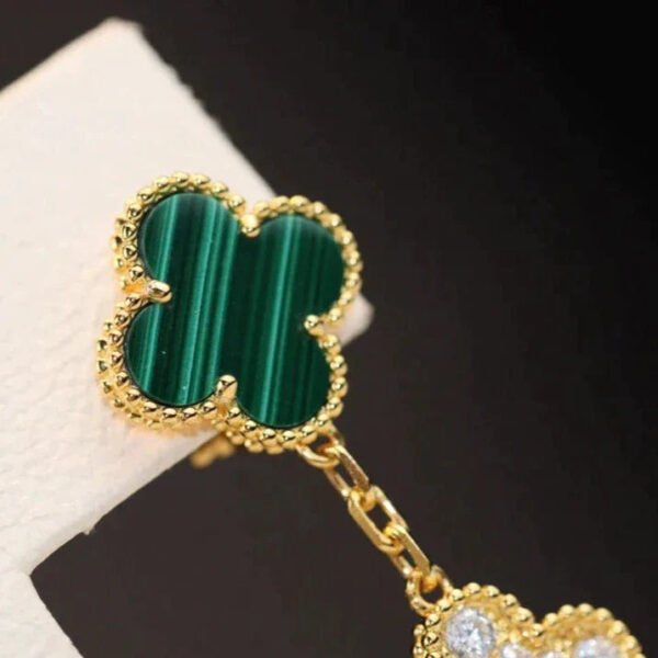 CLOVER EARRINGS GOLD MALACHITE DIAMOND 3 MOTIFS - Image 5
