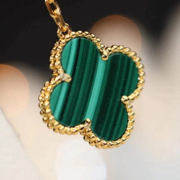 CLOVER EARRINGS GOLD MALACHITE DIAMOND 3 MOTIFS - Image 6