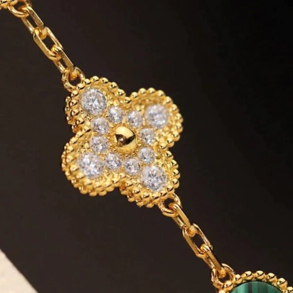 CLOVER EARRINGS GOLD MALACHITE DIAMOND 3 MOTIFS - Image 8