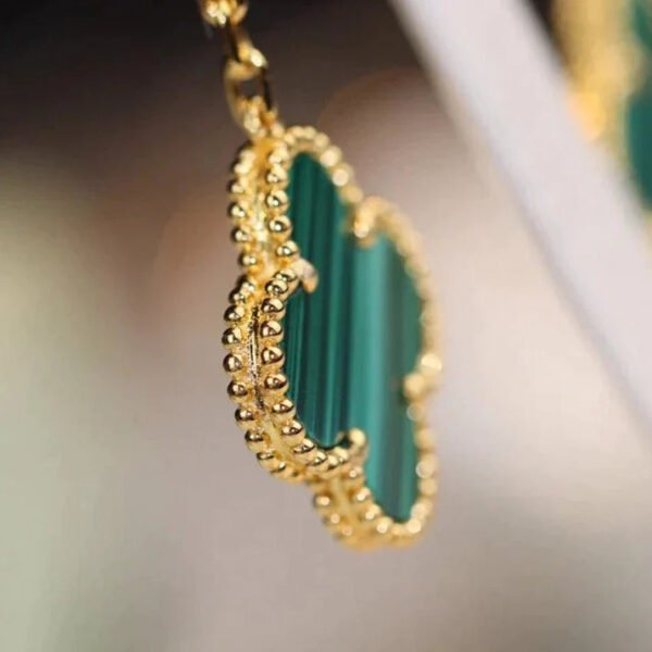 CLOVER EARRINGS GOLD MALACHITE DIAMOND 3 MOTIFS - Image 9