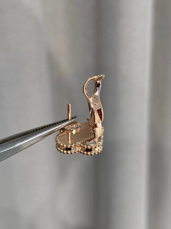 CLOVER MOP PINK GOLD DIAMOND EARRINGS - Image 6