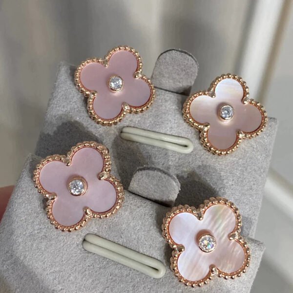 CLOVER MOP PINK GOLD DIAMOND EARRINGS - Image 8