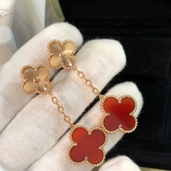 CLOVER EARRINGS GOLD AND CARNELIAN - Image 3