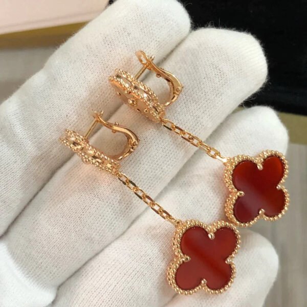 CLOVER EARRINGS GOLD AND CARNELIAN - Image 7