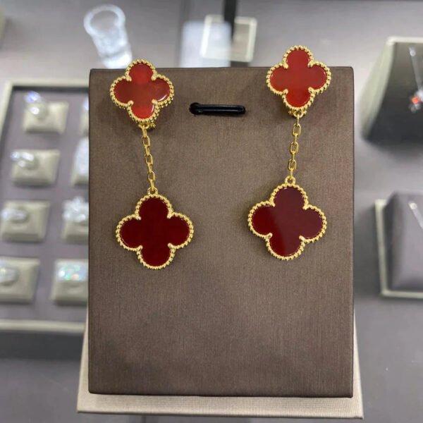 CLOVER 2 MOTIFS GOLD EARRINGS - Image 3