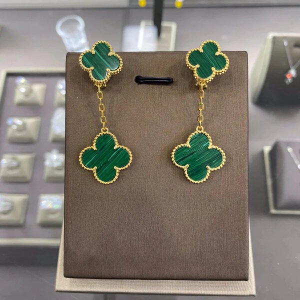 CLOVER 2 MOTIFS GOLD EARRINGS - Image 5