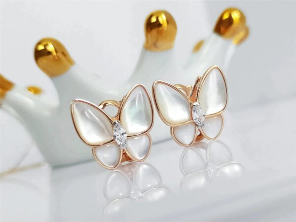 BUTTERFLY MOP DIAMOND PINK GOLD EARRINGS - Image 7