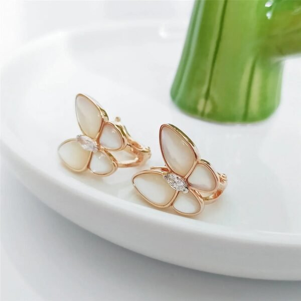 BUTTERFLY MOP DIAMOND PINK GOLD EARRINGS - Image 4