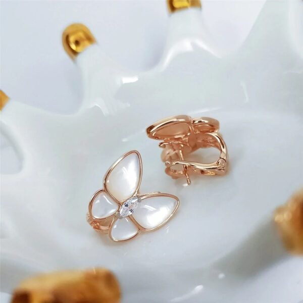 BUTTERFLY MOP DIAMOND PINK GOLD EARRINGS - Image 9