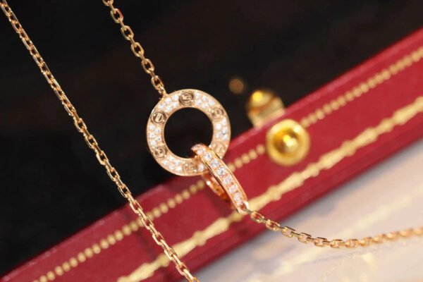 LOVE DOUBLE RING DIAMOND NECKLACE - Image 10