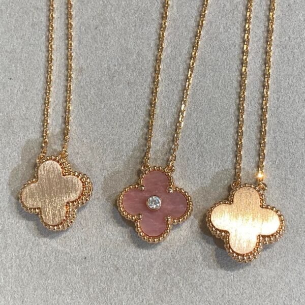 CLOVER RHODONITE 1 DIAMOND PINK GOLD NECKLACE - Image 4