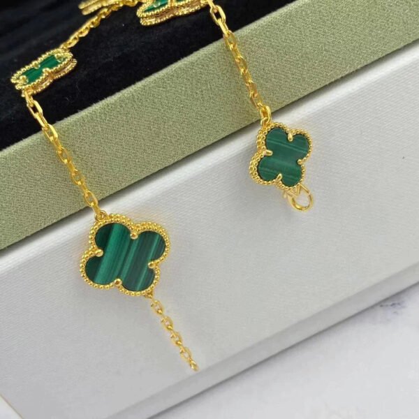 MAGIC CLOVER MALACHITE PINK GOLD BRACELET 5 MOTIFS - Image 4