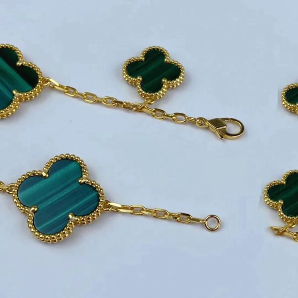 MAGIC CLOVER MALACHITE PINK GOLD BRACELET 5 MOTIFS - Image 6