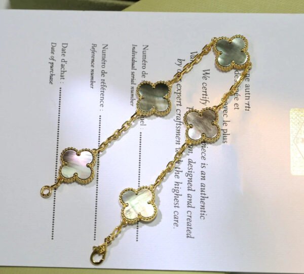 CLOVER BLACK MOP PINK GOLD BRACELET 5 MOTIFS - Image 6