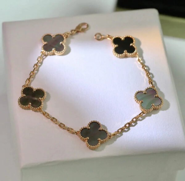 CLOVER BLACK MOP PINK GOLD BRACELET 5 MOTIFS - Image 3