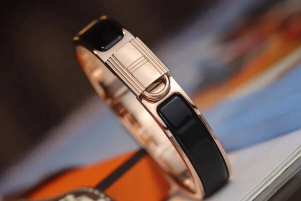 H LOCK BLACK PINK GOLD BRACELET 12MM - Image 3
