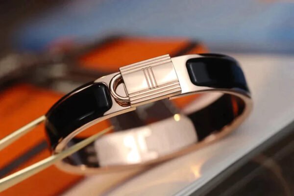 H LOCK BLACK PINK GOLD BRACELET 12MM - Image 5