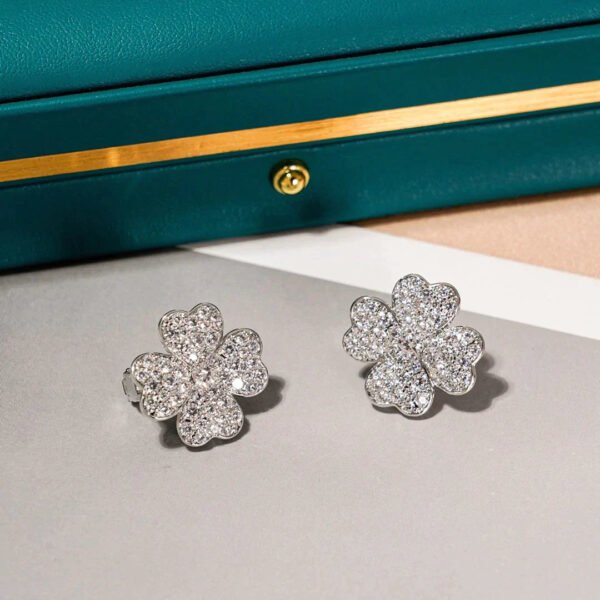 CLOVER EARRINGS SILVER DIAMOND - Image 5