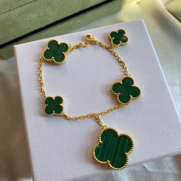 CLOVER BRACELET 5 MOTIFS MALACHITE GOLD - Image 2