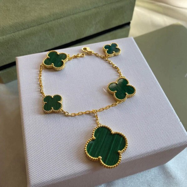 CLOVER BRACELET 5 MOTIFS MALACHITE GOLD - Image 3
