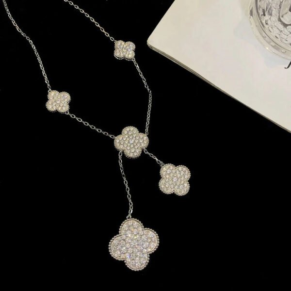 CLOVER 5 MOTIFS SILVER DIAMONDS NECKLACE - Image 3
