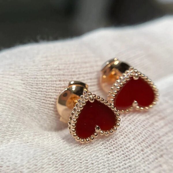 HEART CARNELIAN PINK GOLD STUD EARRINGS - Image 2