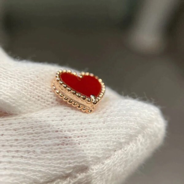 HEART CARNELIAN PINK GOLD STUD EARRINGS - Image 5