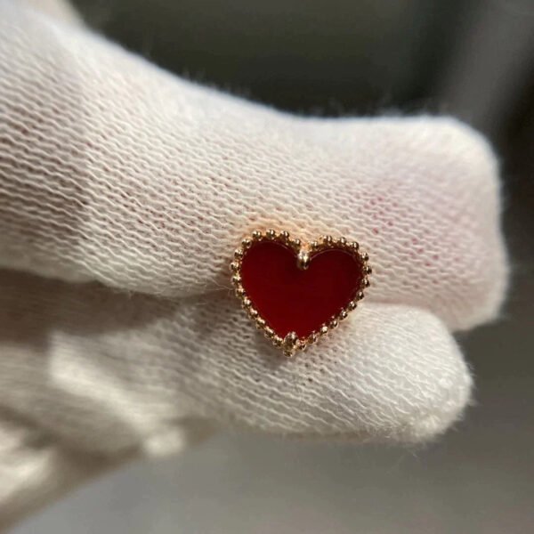 HEART CARNELIAN PINK GOLD STUD EARRINGS - Image 6
