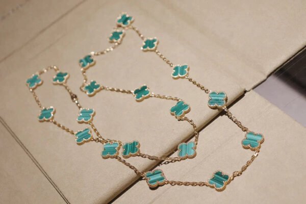 CLOVER 20 MOTIFS MALACHITE GOLD NECKLACE - Image 4
