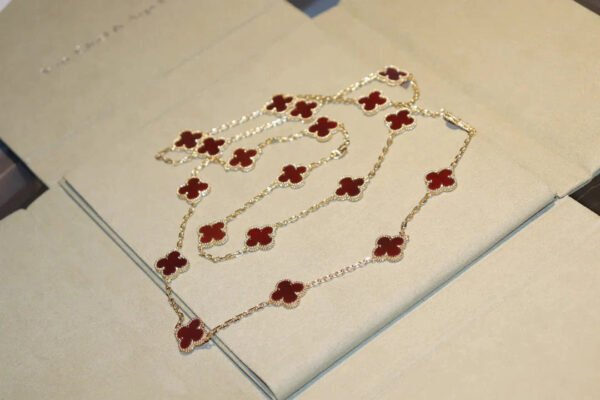 CLOVER 20 MOTIFS CARNELIAN GOLD NECKLACE - Image 4