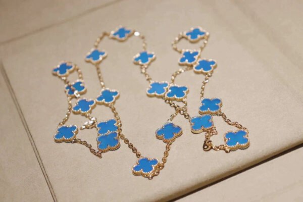 CLOVER 20 MOTIFS TURQUOISE GOLD NECKLACE - Image 4