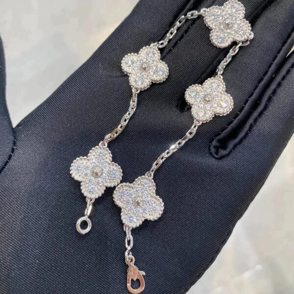 CLOVER 5 MOTIFS SILVER DIAMOND BRACELET - Image 3
