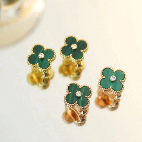 CLOVER MALACHITE DIAMOND EARRINGS - Image 3