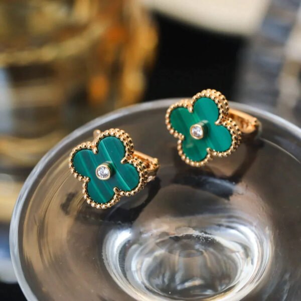 CLOVER MALACHITE DIAMOND EARRINGS - Image 6