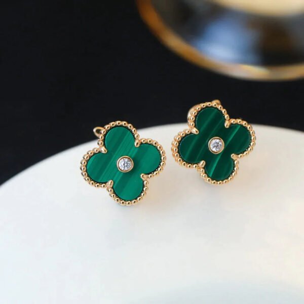 CLOVER MALACHITE DIAMOND EARRINGS - Image 2