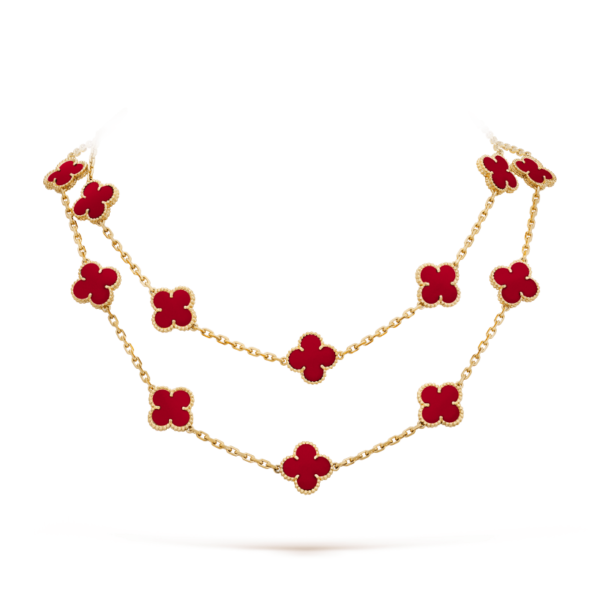 CLOVER 20 MOTIFS CARNELIAN GOLD NECKLACE
