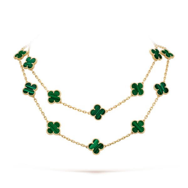 CLOVER 20 MOTIFS MALACHITE GOLD NECKLACE
