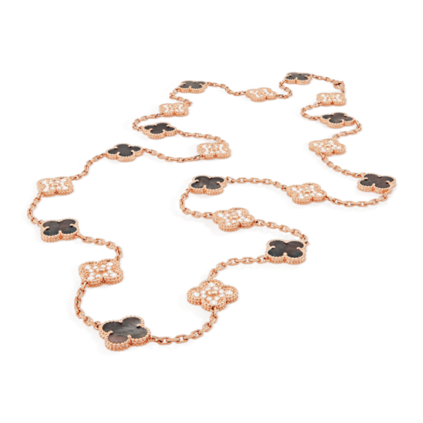 CLOVER 20 MOTIFS DARK MOP DIAMOND GOLD NECKLACE - Image 3