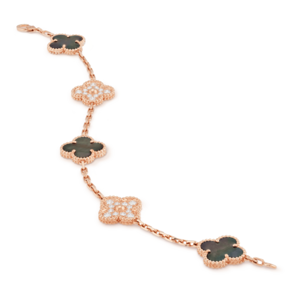 CLOVER BRACELET 5 MOTIFS MOP AND DIAMOND - Image 5
