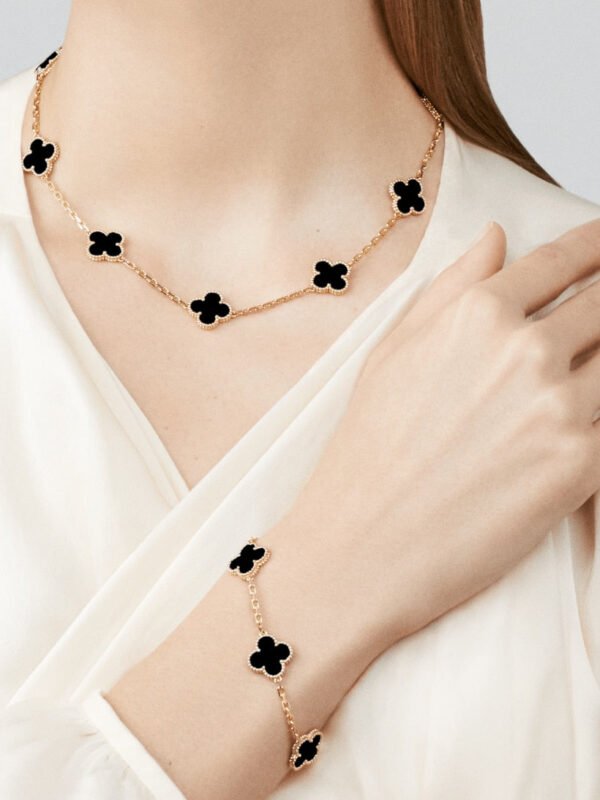 CLOVER BLACK MOP PINK GOLD BRACELET 5 MOTIFS - Image 2