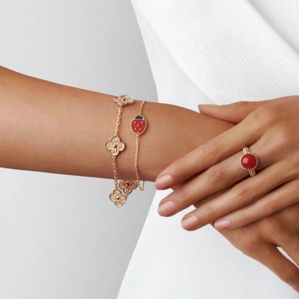 LUCKY SPRING CLOSED WINGS BUG PINK GOLD BRACELET - Image 15