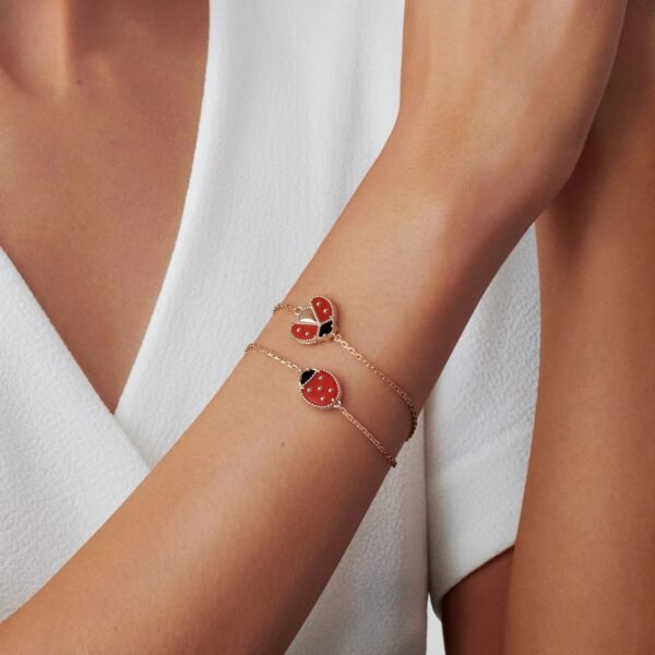 LUCKY SPRING CLOSED WINGS BUG PINK GOLD BRACELET - Image 16
