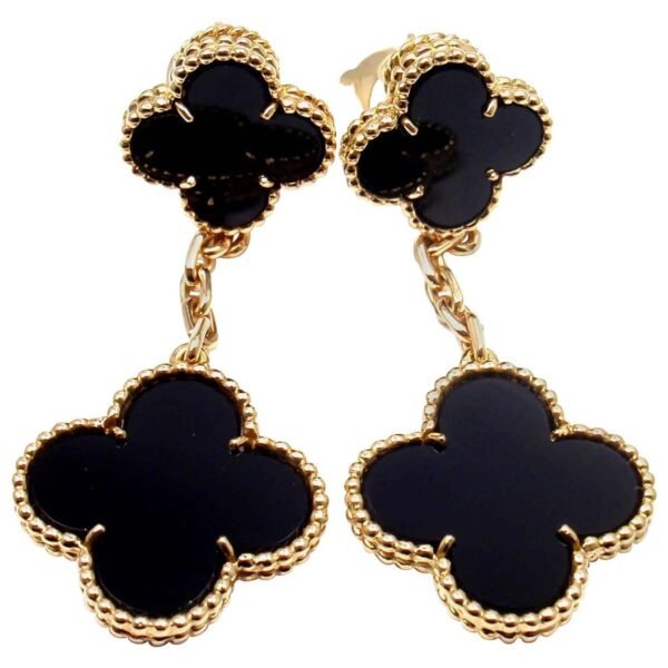 CLOVER 2 MOTIFS GOLD EARRINGS - Image 7
