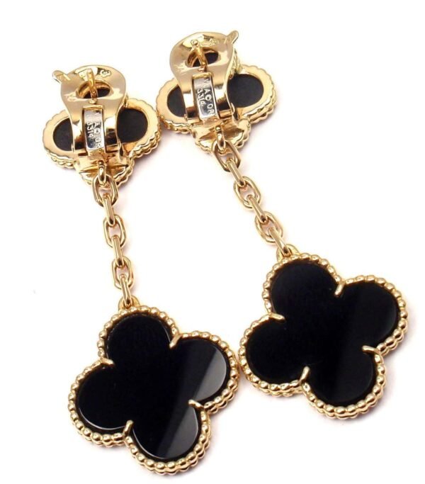 CLOVER 2 MOTIFS GOLD EARRINGS - Image 9