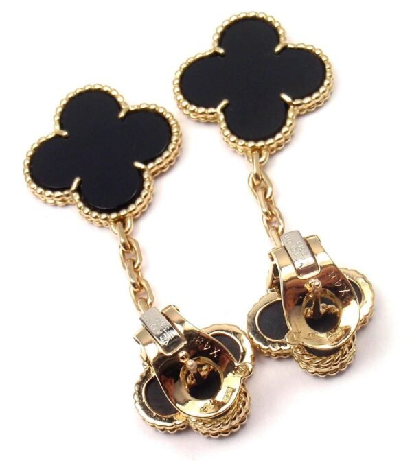 CLOVER 2 MOTIFS GOLD EARRINGS - Image 8