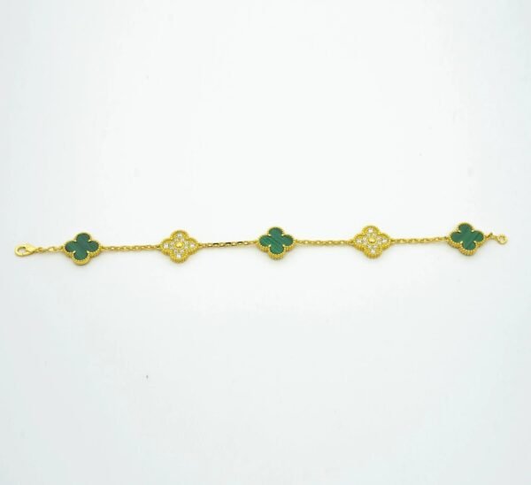 CLOVER MALACHITE DIAMOND BRACELET 5 MOTIFS - Image 4