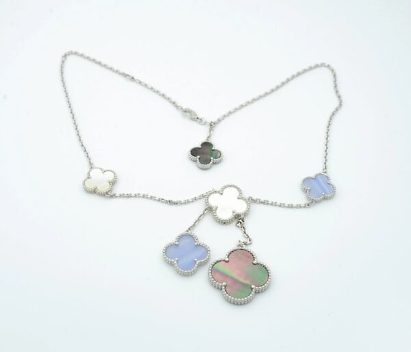CLOVER MOP CHALCEDONY NECKLACE SILVER 6 MOTIFS - Image 4