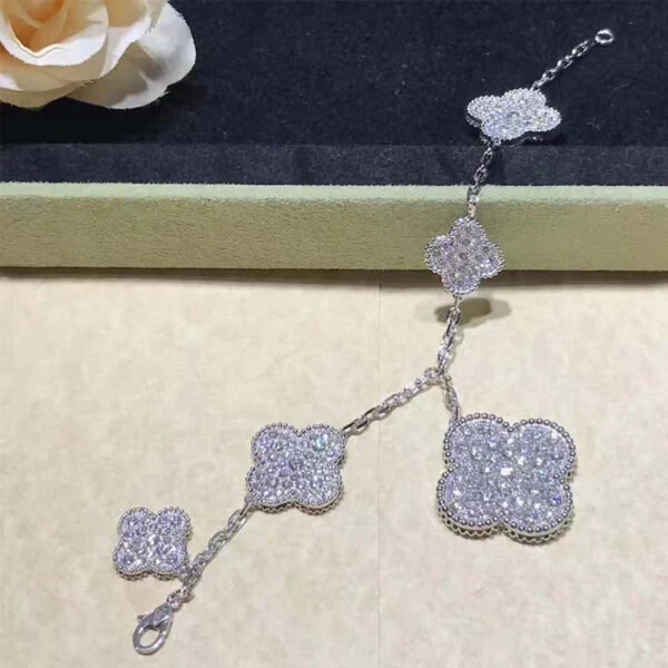 CLOVER 6 MOTIFS SILVER DIAMOND BRACELET - Image 4